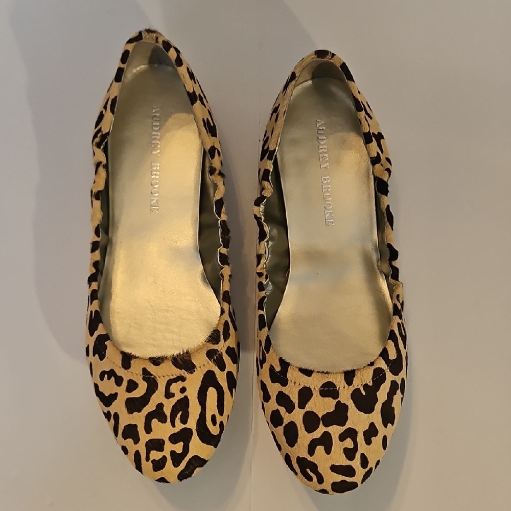 Audrey Brooke Leopard Print Tan Brown Spots Fur Ballet Flats Womens 9.5M EUC - Picture 7 of 8